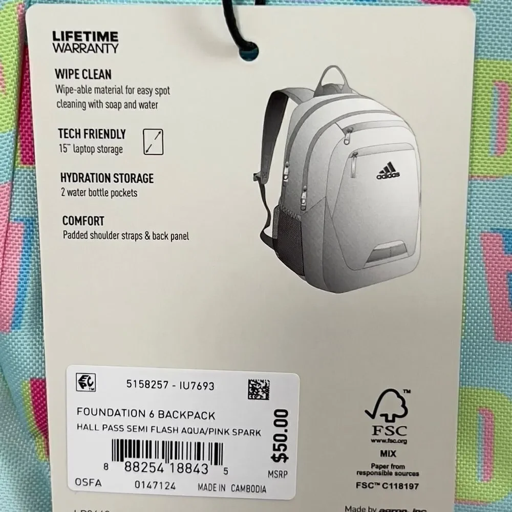 Adidas Foundations 6 Backpack and Adidas Santiago 3 Lunch Bag Set - Picture 11 of 12